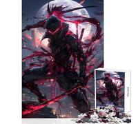 Jigsaw Puzzle 1000 Piece Fullmoon Red Ninja Anti-Stress Toys Great Gift for Games for Educational Game Artists Collection, Fine Art Size 38x26cm