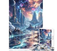 Jigsaw Puzzle 1000 Piece Futuristic Cityscape with Celestial Sky Brain Teaser Game Presents for Women Home Decoration Toys with Fully Interlocking Randomly Shaped Pieces (38x52cm)