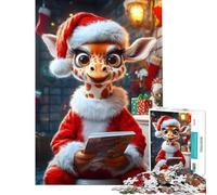 Jigsaw Puzzle 1000 Piece Giraffe Santa Reading Christmas Fun Activities at Home But Fun And Humorous Impossible Game for Ages 14 And over (38x52cm)