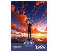 Jigsaw Puzzle 1000 Piece Girl on Mountaintop Sunset Puzzles for Adults Relax Games Stress Reliever Deal As Gifts for The Whole Family 38x26cm/1000pcs