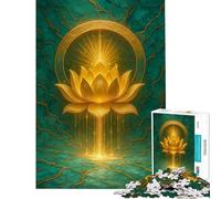 Jigsaw Puzzle 1000 Piece Golden Lotus Flower with Light Rays Help The Brain Exercise Stress Reliever Hands-on Game Suitable for People Aged 14 And Above (38x52cm)