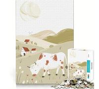 Jigsaw Puzzle 1000 Piece Grazing Cow Minimalist Art Fine Joint Fun Problem Solving Toy Quiet Game Time Xmas Decor Gift (38x26cm)
