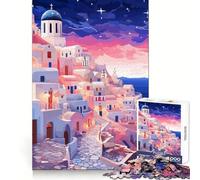 Jigsaw Puzzle 1000 Piece Greek Santorini Evening Accurate Cut Art Smart Play Gift Easy Play Game Birthday Decor Gift (38x26cm)