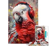 Jigsaw Puzzle 1000 Piece Grey Parrot Headphones Help The Brain Exercise Home Decoration Family Game for 14+ Puzzle Game Offered (38x52cm)