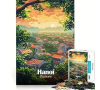 Jigsaw Puzzle 1000 Piece Hanoi, Vietnam Cityscape Illustration Flawless Fit Art Thinking Skill Game Rest Time Play Christmas Art Gift (50x75cm)