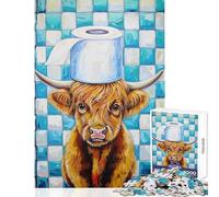 Jigsaw Puzzle 1000 Piece Highland Cow with Toilet Paper Hat Anti-Stress Toys Great Gift for Games for Educational Game Artists Collection, Fine Art Size 38x52cm