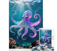 Jigsaw Puzzle 1000 Piece Iridescent Octopus in Ocean Scene Adult Jigsaw Puzzles Hand Speed Race Help The Brain Exercise Beautiful Design Game (38x52cm)