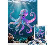 Jigsaw Puzzle 1000 Piece Iridescent Octopus in Ocean Scene Puzzles for Teenagers Improve Memory Educational Challenge Challenging Game And Family Play (38x26cm)