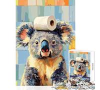 Jigsaw Puzzle 1000 Piece Koala with Toilet Paper on Head Adult Jigsaw Puzzles Hand Speed Race Help The Brain Exercise Beautiful Design Game (38x52cm)