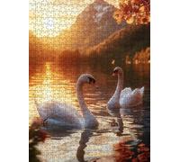 Jigsaw Puzzle 1000 Piece, Lake White Swan Puzzles for Adults 1000, Jigsaw Puzzle Games Classic Educational, Wooden Puzzles, The Impossible Challenge, for Home Wall Decoration Gift BXHZW1-369