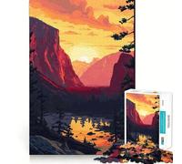Jigsaw Puzzle 1000 Piece Lake Yosemite Pixel Art Tight Fit Play Focus Training Fun Chill Play Time Xmas Leisure Gift (38x26cm)