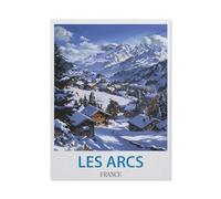 Jigsaw Puzzle 1000 Piece，Les Arcs France Vintage Travel Posters Ski，Classic Puzzle DIY Kit Wood Toy Unique Gift Home Decor 50x70cm-DA57
