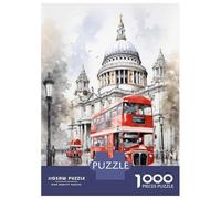 Jigsaw Puzzle 1000 Piece London Red Bus Watercolor Print Puzzles for Adults Family Game Improve Memory Deal As Gifts for The Whole Family 38x26cm/1000pcs
