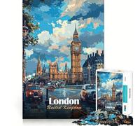Jigsaw Puzzle 1000 Piece London, United Kingdom Cityscape Fine Joint Fun Problem Solving Toy Quiet Game Time Xmas Decor Gift (38x52cm)