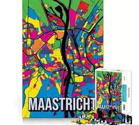 Jigsaw Puzzle 1000 Piece Maastricht Netherlands Pop Art City Map Tight Fit Play Focus Training Fun Chill Play Time Xmas Leisure Gift (38x26cm)