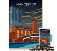 Jigsaw Puzzle 1000 Piece Manchester Travel Poster Flawless Fit Art Thinking Skill Game Rest Time Play Christmas Art Gift (50x75cm)