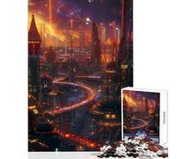 Jigsaw Puzzle 1000 Piece Mars City Night Astronaut Anti-Stress Toys Great Gift for Games for Educational Game Artists Collection, Fine Art Size 50x75cm