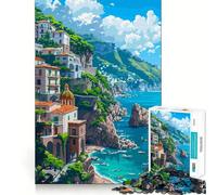 Jigsaw Puzzle 1000 Piece Mediterranean Pixel Art Fine Joint Fun Problem Solving Toy Quiet Game Time Xmas Decor Gift (50x75cm)