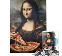 Jigsaw Puzzle 1000 Piece Mona Lisa Eating Pizza Help The Brain Exercise Home Decoration Family Game for 14+ Puzzle Game Offered (38x26cm)