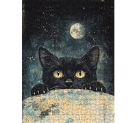 Jigsaw Puzzle 1000 Piece, Moon Black Cat Puzzles for Adults 1000, Jigsaw Puzzle Games Classic Educational, Wooden Puzzles, The Impossible Challenge, for Home Wall Decoration Gift BXHZW1-1051