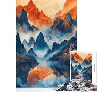 Jigsaw Puzzle 1000 Piece Mountain Reflections Ink Toy Wall Decor Great Gift for Games Hands-on Game with Matching Poster And Trivia Sheet Size 50x75cm