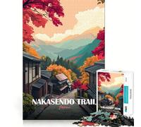 Jigsaw Puzzle 1000 Piece Nakasendo Trail Japan Autumn Landscape Flawless Fit Art Thinking Skill Game Rest Time Play Christmas Art Gift (38x26cm)
