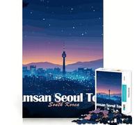 Jigsaw Puzzle 1000 Piece Namsan Seoul Tower at Night Flawless Fit Art Thinking Skill Game Rest Time Play Christmas Art Gift (38x52cm)