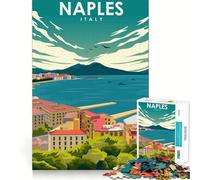 Jigsaw Puzzle 1000 Piece Naples Italy Travel Poster Tight Fit Play Focus Training Fun Chill Play Time Xmas Leisure Gift (50x75cm)