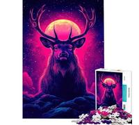 Jigsaw Puzzle 1000 Piece Neon Deer Under A Full Moon Help The Brain Exercise Stress Reliever Hands-on Game Suitable for People Aged 14 And Above (38x52cm)