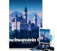 Jigsaw Puzzle 1000 Piece Neuschwanstein Castle, Germany at Night Flawless Fit Art Thinking Skill Game Rest Time Play Christmas Art Gift (38x52cm)