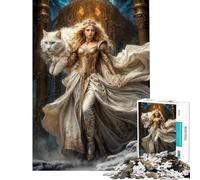 Jigsaw Puzzle 1000 Piece North Goddess Freya White Cat Fun Activities at Home But Fun And Humorous Impossible Game for Ages 14 And over (38x52cm)