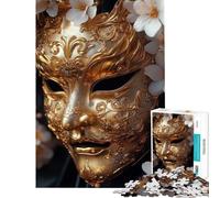 Jigsaw Puzzle 1000 Piece Ornate Golden Mask with White Flowers Help The Brain Exercise Stress Reliever Hands-on Game Suitable for People Aged 14 And Above (38x26cm)