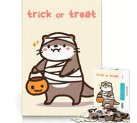 Jigsaw Puzzle 1000 Piece Otter Mummy Trick Or Treat Fine Joint Fun Problem Solving Toy Quiet Game Time Xmas Decor Gift (38x26cm)