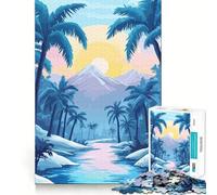 Jigsaw Puzzle 1000 Piece Pastel Blue Calm Desert Oasis Minimalist Art Tight Fit Play Focus Training Fun Chill Play Time Xmas Leisure Gift (38x26cm)