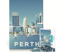 Jigsaw Puzzle 1000 Piece Perth Travel Poster Fine Joint Fun Problem Solving Toy Quiet Game Time Xmas Decor Gift (38x52cm)