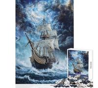 Jigsaw Puzzle 1000 Piece Pirates through The Storm Toy Wall Decor Great Gift for Games Hands-on Game with Matching Poster And Trivia Sheet Size 38x26cm