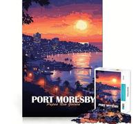 Jigsaw Puzzle 1000 Piece Port Moresby, Papua New Guinea at Sunset Fine Joint Fun Problem Solving Toy Quiet Game Time Xmas Decor Gift (50x75cm)