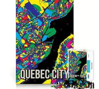 Jigsaw Puzzle 1000 Piece Quebec City Canada Map Colorful Travel Art Tight Fit Play Focus Training Fun Chill Play Time Xmas Leisure Gift (38x26cm)