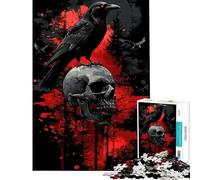 Jigsaw Puzzle 1000 Piece Raven on Skull Help The Brain Exercise Stress Reliever Hands-on Game Suitable for People Aged 14 And Above (38x52cm)