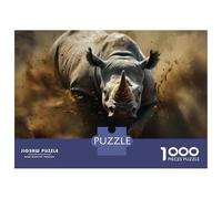 Jigsaw Puzzle 1000 Piece Rhinoceros Charging Through Dust Puzzles for Adults Family Game Improve Memory Deal As Gifts for The Whole Family 52x38cm/1000pcs