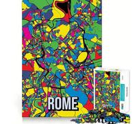 Jigsaw Puzzle 1000 Piece Rome Pop Art City Map Tight Fit Play Focus Training Fun Chill Play Time Xmas Leisure Gift (38x26cm)