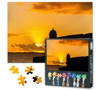 Jigsaw Puzzle 1000 Piece San Juan Silhouette Nautical Fort at Dramatic Orange Sunset Wall Art Panoramic Wall Decor Print for Living Room 27.5x19.7 Inch