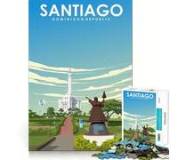 Jigsaw Puzzle 1000 Piece Santiago Dominican Republic Travel Poster Fine Joint Fun Problem Solving Toy Quiet Game Time Xmas Decor Gift (38x26cm)