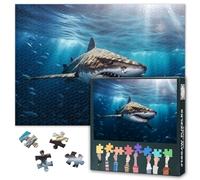 Jigsaw Puzzle 1000 Piece Set for Adults Great White Shark Carcharodon Carcharias in Blue Ocean Waters Marine Predator Wildlife Scene Large Size Challenging Puzzle 27.5x19.7 Inch