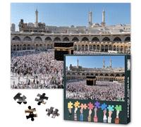 Jigsaw Puzzle 1000 Piece Set for Adults Mecca Saudi Arabia Grand Mosque Muslim Pilgrims Hajj Scene Islamic Spiritual Artwork Home Office Wall Decor Large 27.5x19.7 Inch