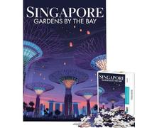 Jigsaw Puzzle 1000 Piece Singapore Gardens by The Bay Illustration Fun Activities at Home But Fun And Humorous Impossible Game for Ages 14 And over (38x52cm)