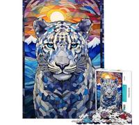 Jigsaw Puzzle 1000 Piece Snow Leopard Stained Glass Help The Brain Exercise Home Decoration Family Game for 14+ Puzzle Game Offered (38x26cm)