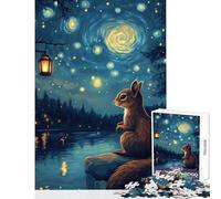Jigsaw Puzzle 1000 Piece Squirrel Under Starry Sky Anti-Stress Toys Great Gift for Games for Educational Game Artists Collection, Fine Art Size 38x52cm