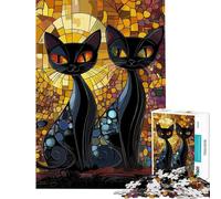 Jigsaw Puzzle 1000 Piece Stained Glass Cats Help The Brain Exercise Home Decoration Family Game for 14+ Puzzle Game Offered (38x52cm)