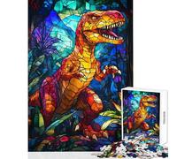 Jigsaw Puzzle 1000 Piece Stained Glass Dinosaur Relaxing Games for The Whole Family Toy Wall Decor with Fully Interlocking Randomly Shaped Pieces (50X75cm)